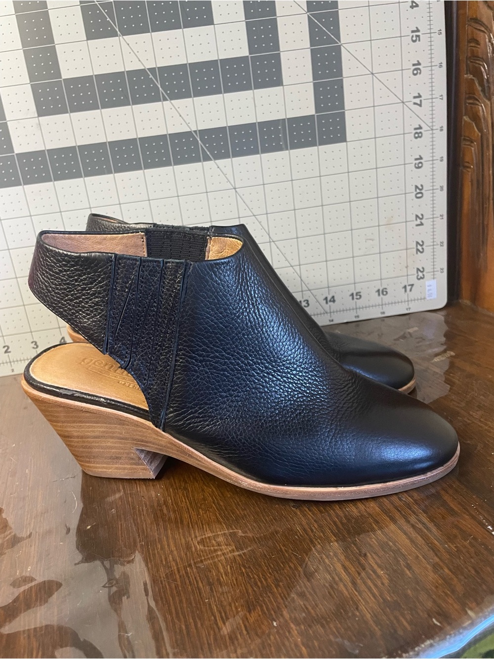 gentle souls Black Leather Slingback Mule with Wood Heel